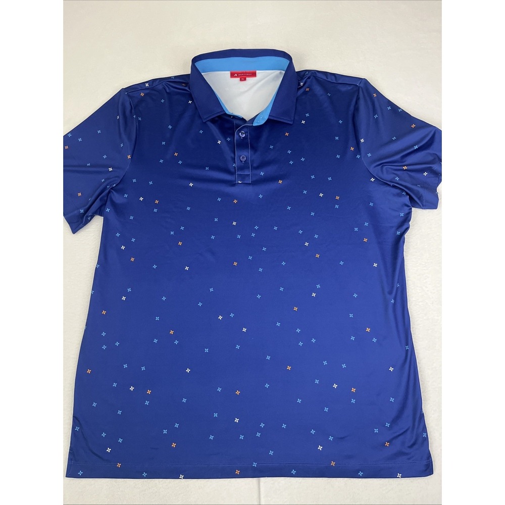 Redvanly Mens XL Blue Geometric Performance Golf Polo Shirt Short Sleeve
